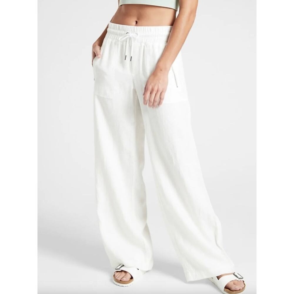 Athleta Cabo Linen Wide Leg Pants White Plus Size 24 Resort